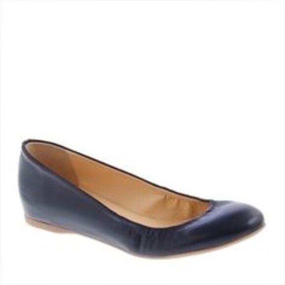 J Crew Cece Flat Ballet Navy Blue Leather Round Toe Slip On Italy 7.5 - Picture 1 of 8